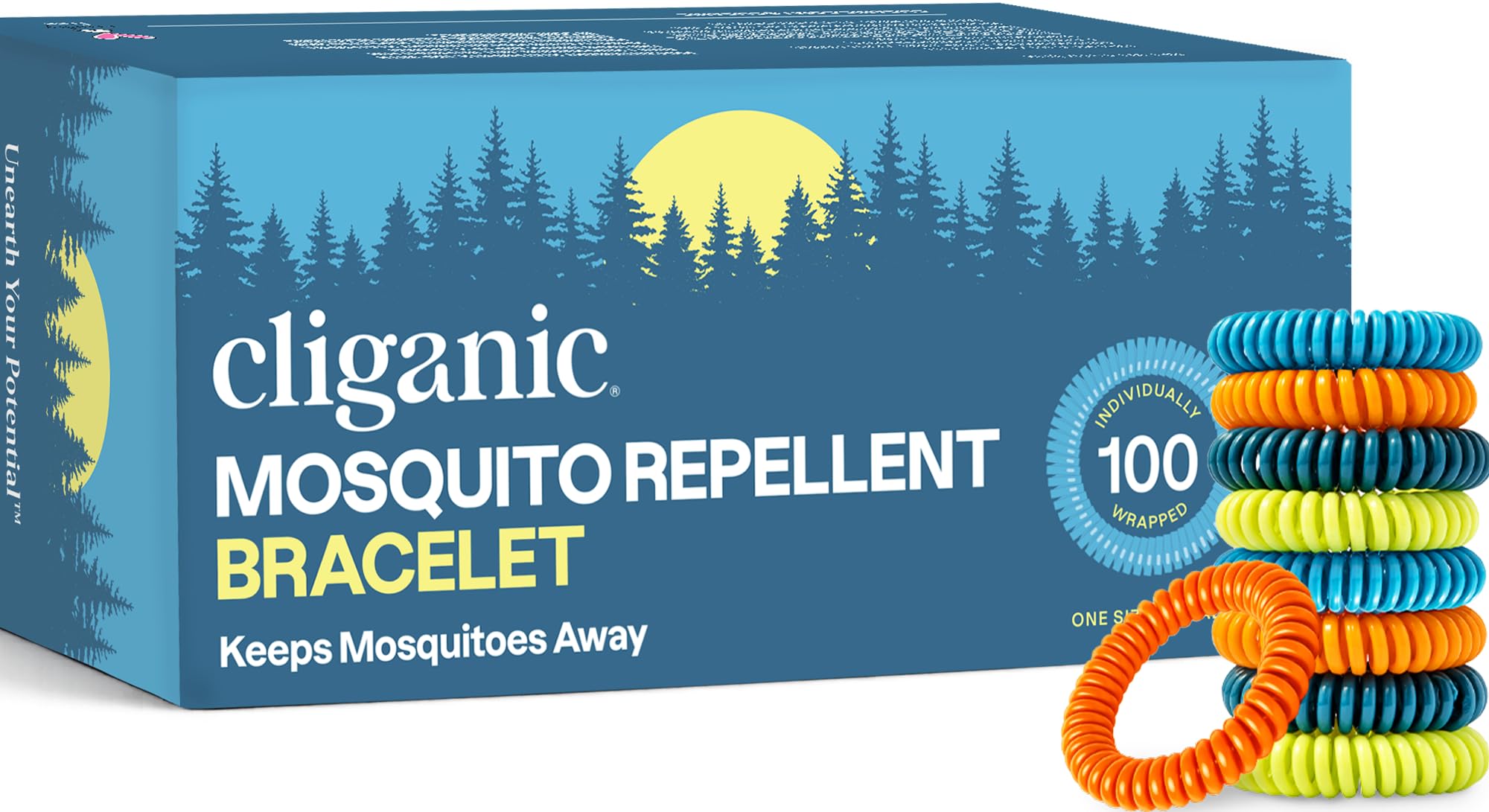 Cliganic Mosquito Repellent Bracelets for Kids &amp; Adults, Natural, 100 Pack