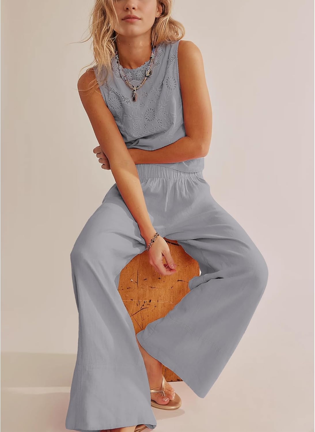SeeLuNa Linen Pants for Women Cotton Baggy Boho Casual Palazzo Pants Wide Leg Long Lounge Trousers with Pockets