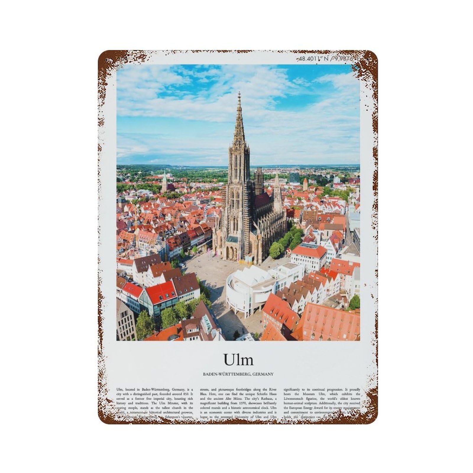 xiaoxiaoshen Ulm Baden-württemberg, Germany City Scenery Wall Decor Art Metal Tin Poster Modern Home Decor Art Home Bar Shop Decorations Vintage Sign 40x30cm