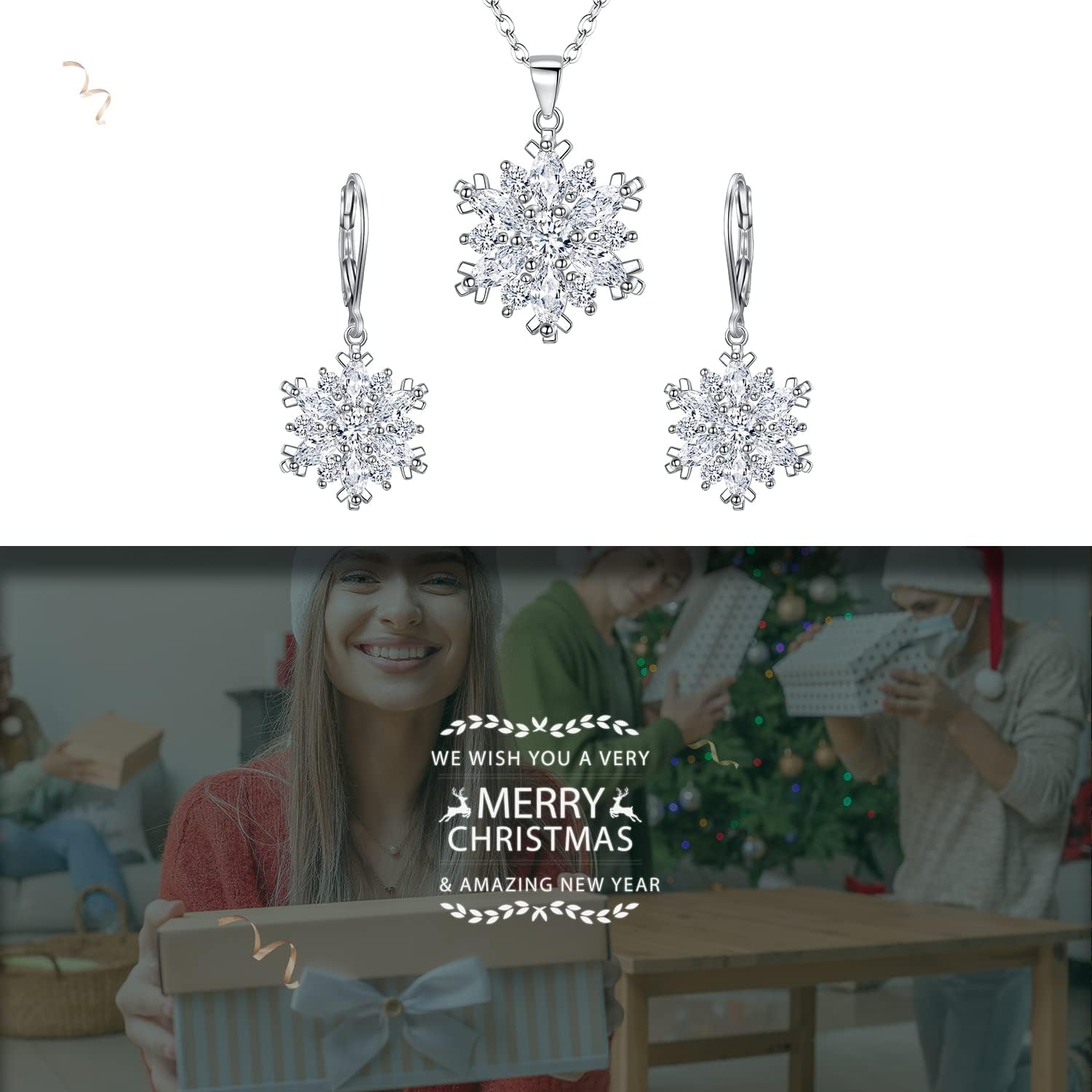 FANZE Fashion Cubic Zircon Snoweflake Jewelry Set for Women Snow Dangle Earring Hypoalllergenic Trendy Gift for New Years Chrismas Thanksgiving - Image 4
