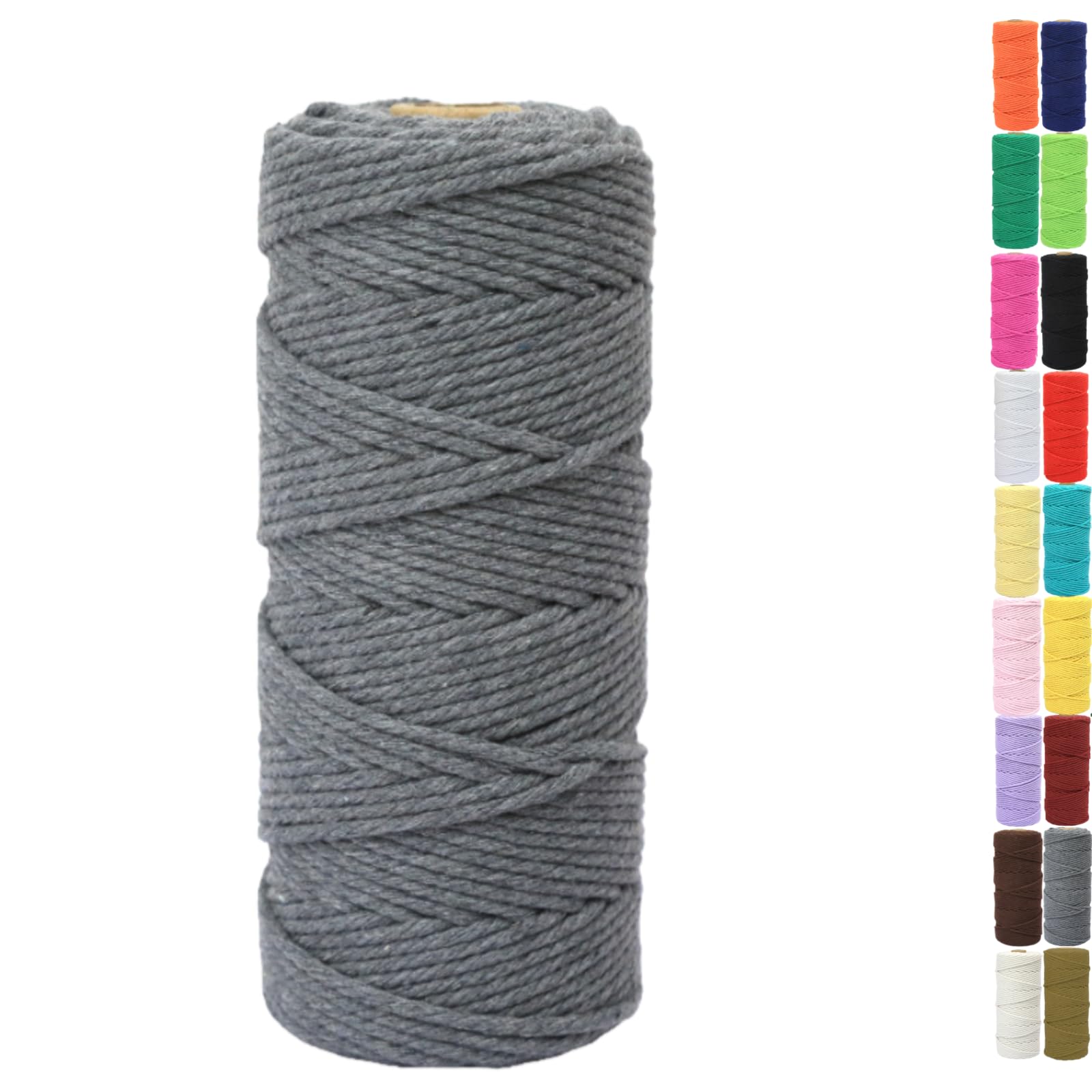 Binwat Natural Macrame Cotton Cord Twine String Colored Cotton Rope Yarn for DIY Crafts Knitting Plant Hangers Christmas Wedding Decor (Grey, 2mmx200m)