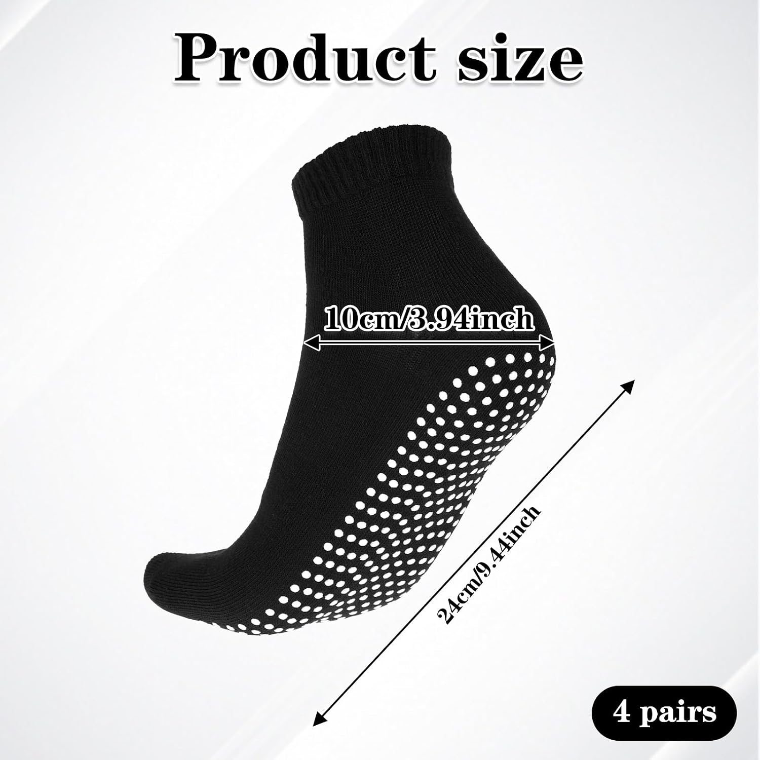 4 Pairs Anti Slip Socks for Men Grip Sock with Grips Grippy Socks Men Pilates Sock Yoga for Pilates, Soccer, Hospital, Home, Workout Black
