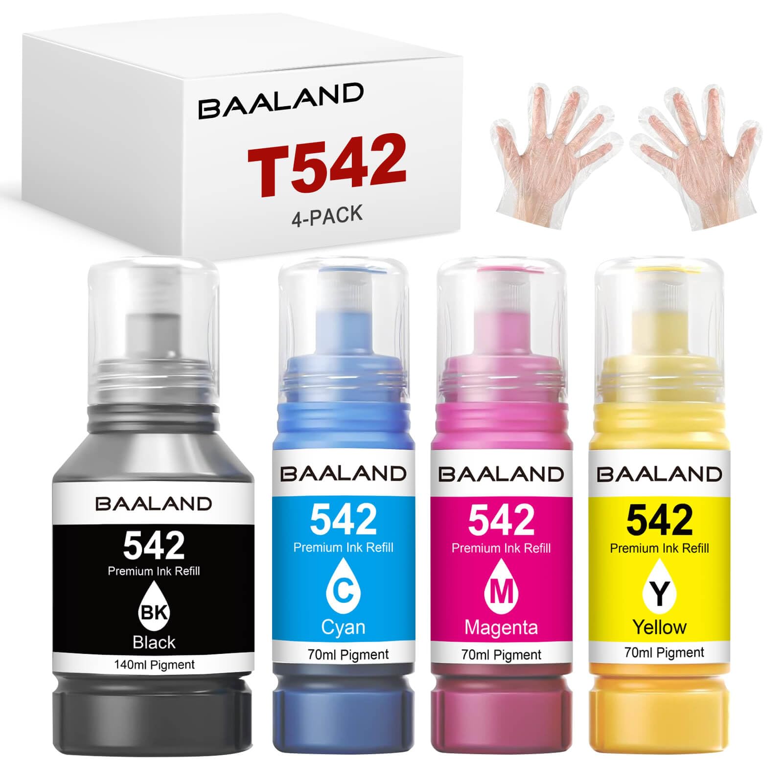 T542 542 Ink Refill Bottles Ultra-High Capacity Replacement for Epson Ink 542 Works with ET-5800 ET-5850 ET-5880 ET-16600 ET-16650 ET-5150, ET-5170, ET-5180 ST-C8000 (140ml Black, 70ml C/M/Y 4-Pack)