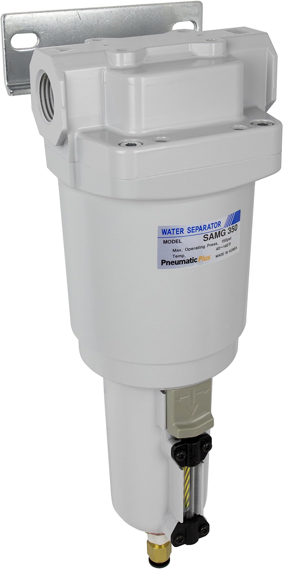 PneumaticPlus SAMG350-N04BD-MEP Air Drying Unit 1/2" NPT Water Separator, Metal Bowl Pipetype Sight Glass with N.C. internal Auto Drain, 52 SCFM, Bracket