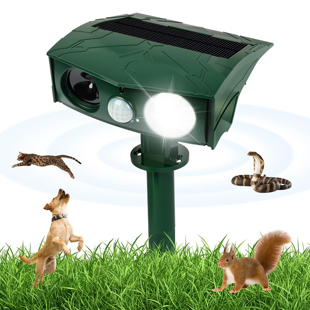 AXFEE 1 PC Ultrasonic Solar Cat Repellent For Gardens, 4 Modes, Cat Fox Deterrent For Garden, Waterproof Animal Repeller With Motion Sensor&LED Flash, cat Scarers That Really Work for bird, rodents...