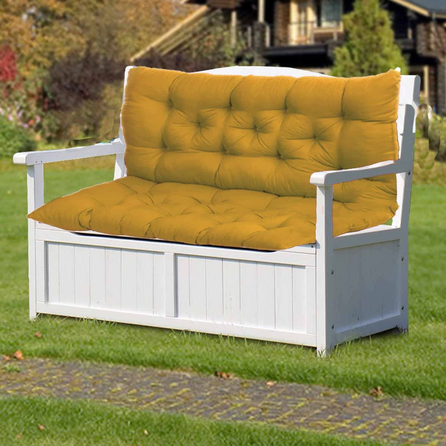 Patio Swing Cushions with Backrest, 3in Thick Bench Cushion Loveseat Cushion with Ties, Porch Swing Pad for Outdoor Furniture Overstuffed for Patio Garden Swing Lounger,47x40in,Black