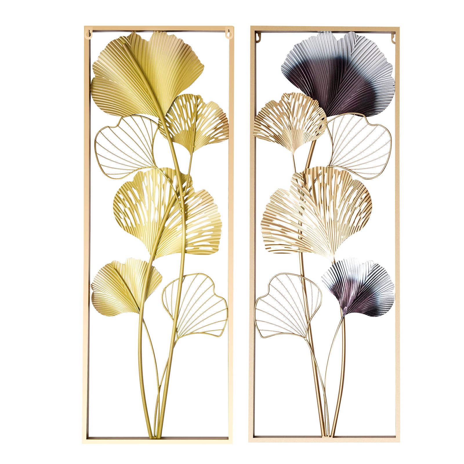 Objeto Decorativo de Pared Ginkgo - Escultura 3D de Hierro para Salón, Dormitorio y Comedor - 2 Piezas