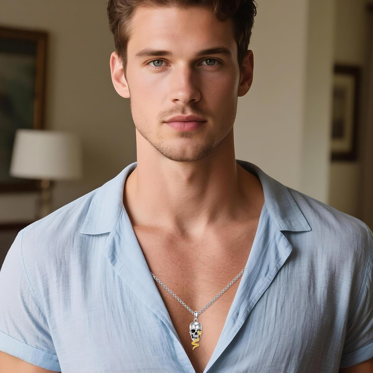 Skull Necklace 925 Sterling Silver Snake Skull Pendant Gothic Jewelry Gift for Women Men - Image 4