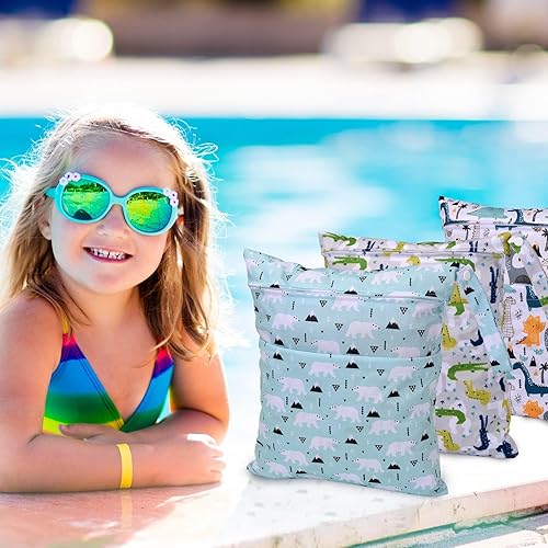 Miniatura 6 de 3 bolsas de tela para pañales húmedos y secos, impermeables, reutilizables, con dos bolsillos con cremallera, para viajes, playa, piscina,