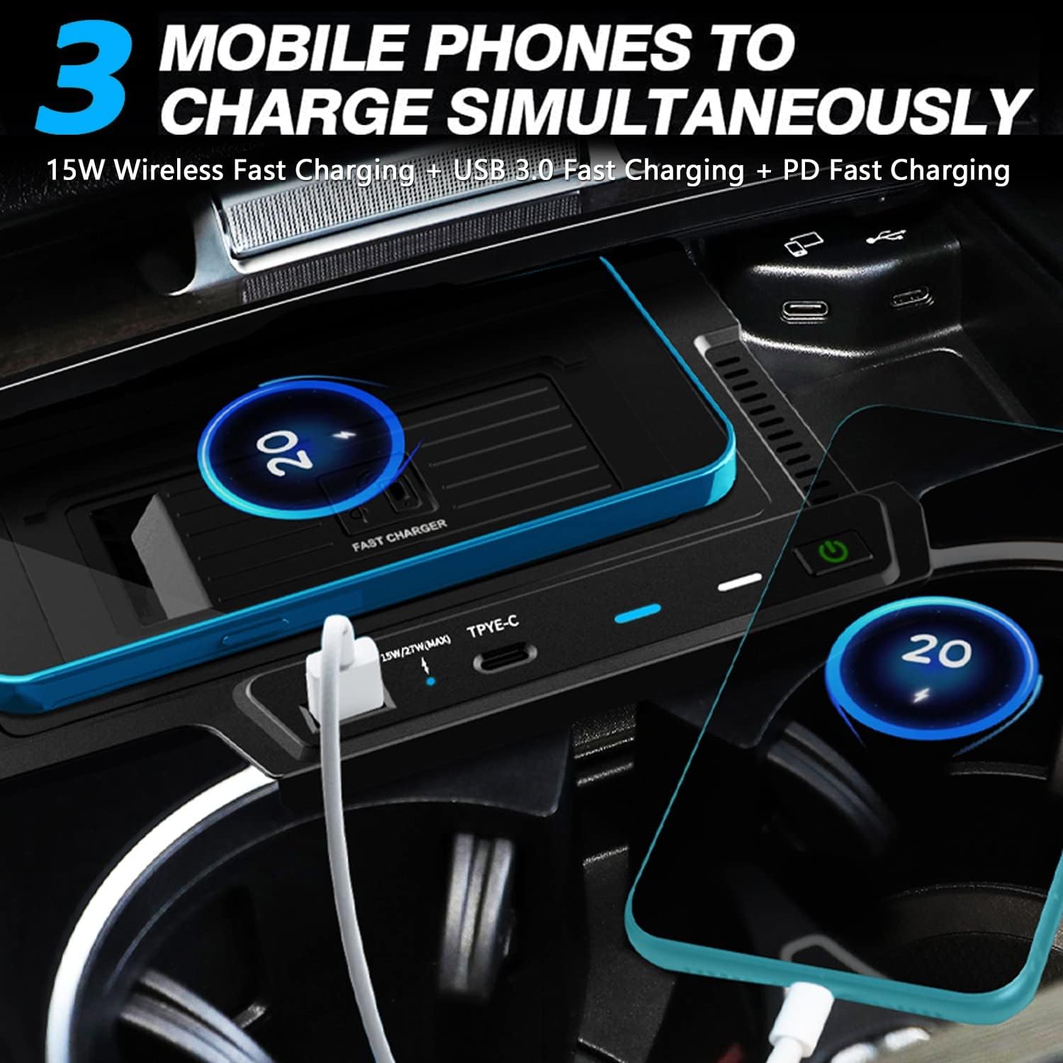 Wireless Car Charger for Mercedes-Benz GLE AMG Coupe GLS AMG-GLS 2022 2021 2020, Suitable for Mercedes Benz W167/X167 GLE 350/450 AMG-GLE 53/53 Coupe/63 S/GLS 450/580 AMG-GLS 63 Accessory
