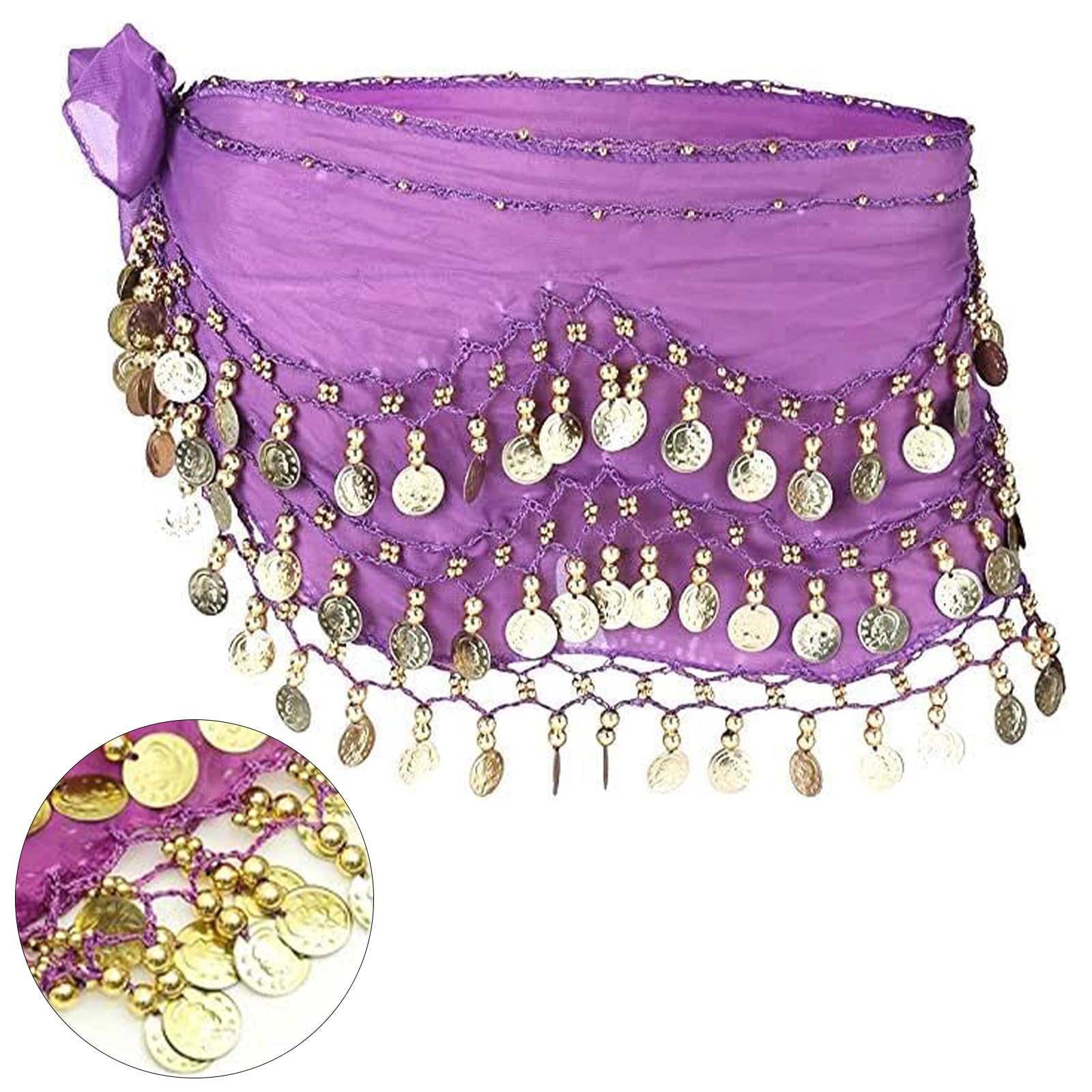 Butyeak Cinturón para Danza India y del Vientre, Pañuelo con Monedas, para Escenario y Actuaciones de Fiesta, Rojo