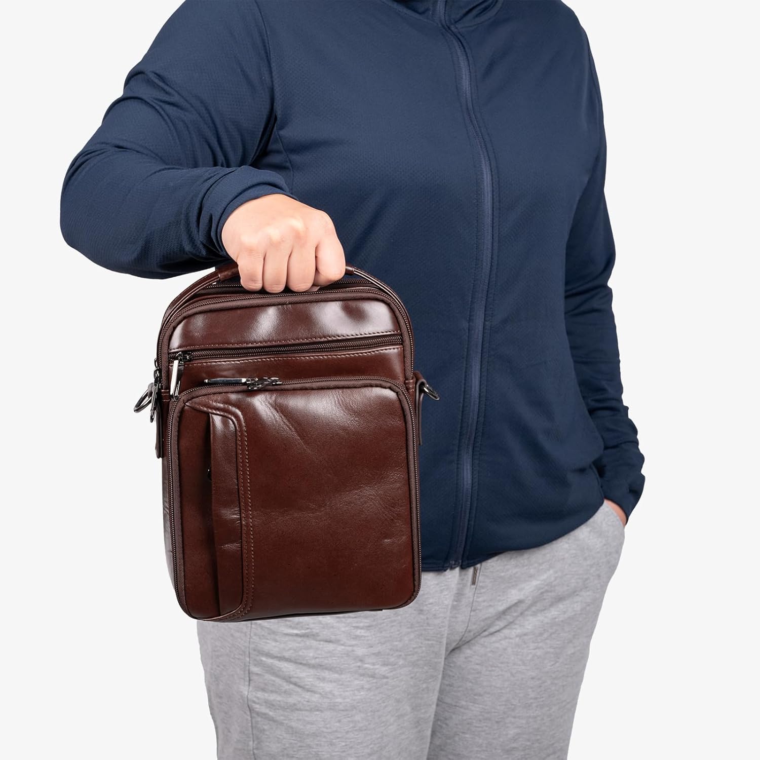 Leather Small Messenger for Men - Women Shoulder Chest Travel Bag - Crossbody Bag - Image 6