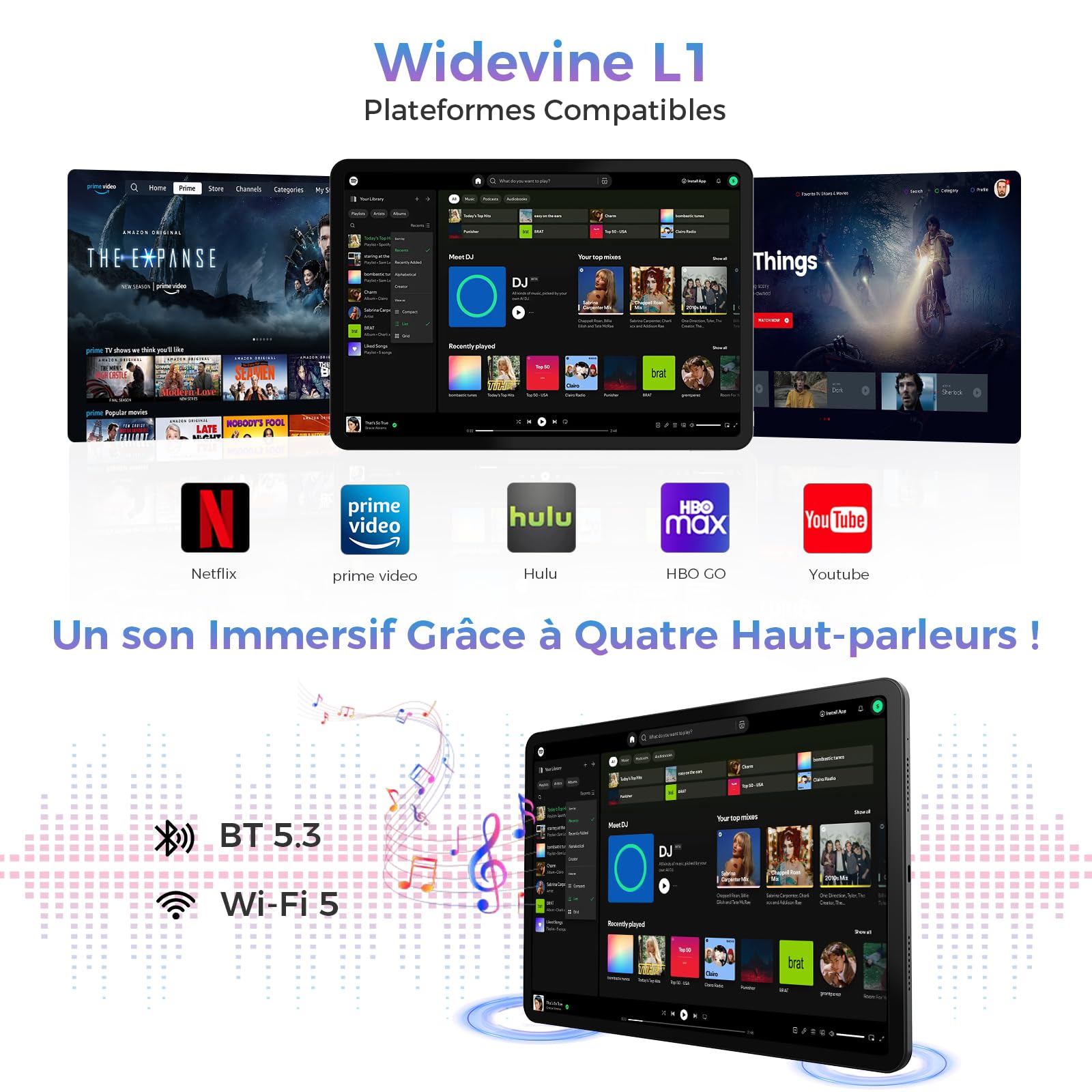 Tablette 12.2 Pouces Android 16 Tablette, 32Go RAM+256Go ROM, Octa-Core T7300, 2400 * 1600 IPS, 10000 mAh Tablette Tactile 5MP+16MP/Widevine L1/Gemini AI/Étanchéité IP54