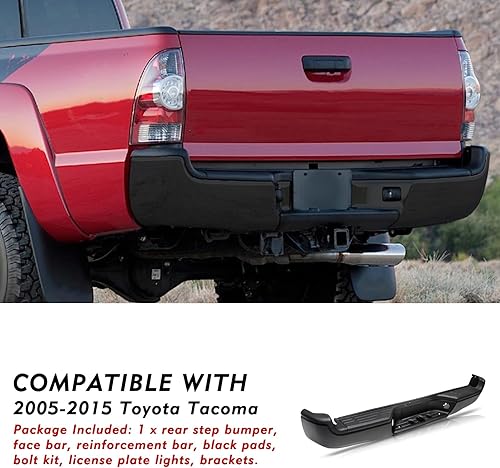 Vista 56 de Reemplazo del conjunto de parachoques trasero para Toyota Tacoma 1995 1996 1997 1998 1999 2000 2001 2002 2003 2004, parachoques de acero cromado