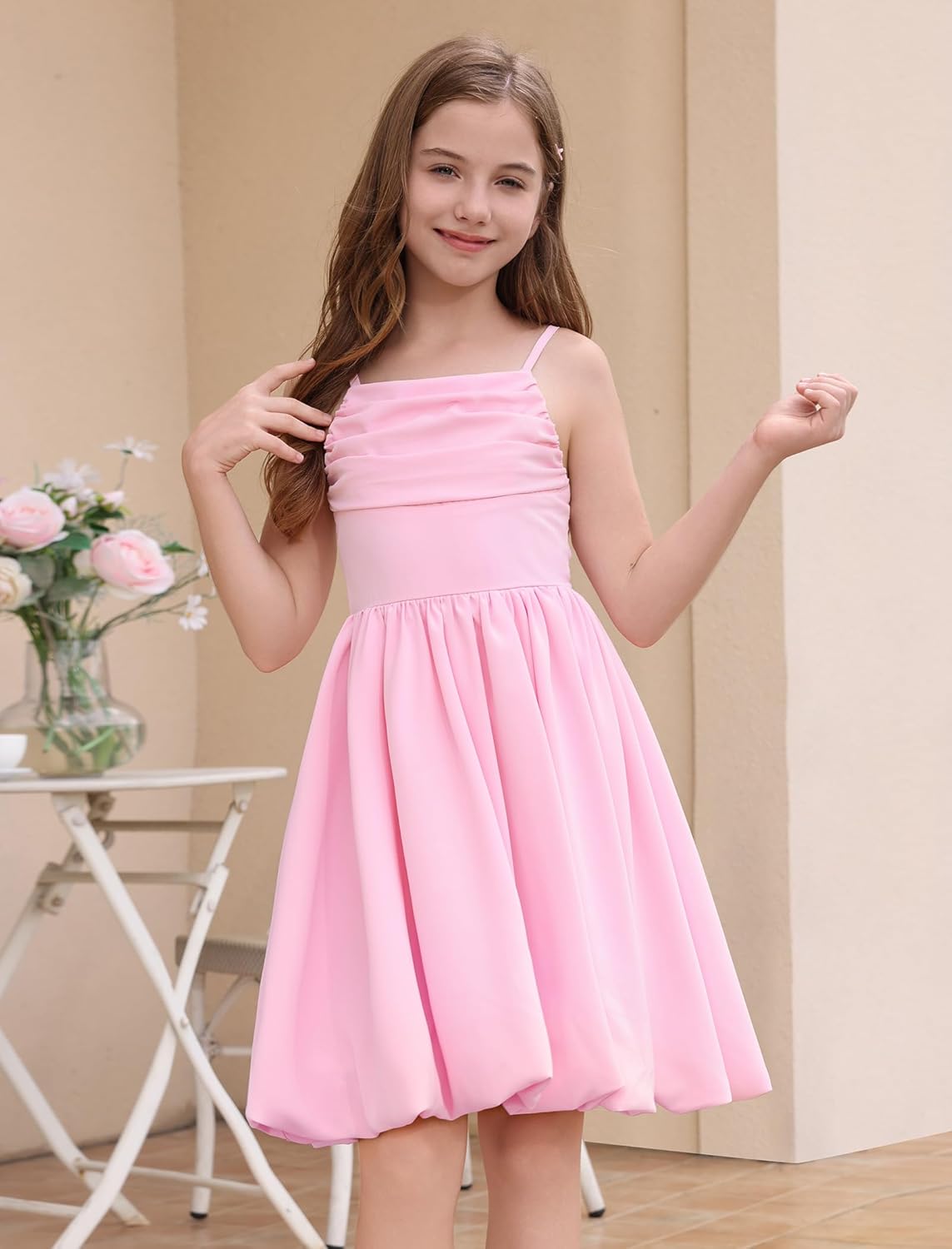 IBAKOM Girl Sleeveless Formal Party Dress Ruffle Smocked Flower Bud Skirt Teen Fancy Pageant Homecoming School Prom Dress - Image 2