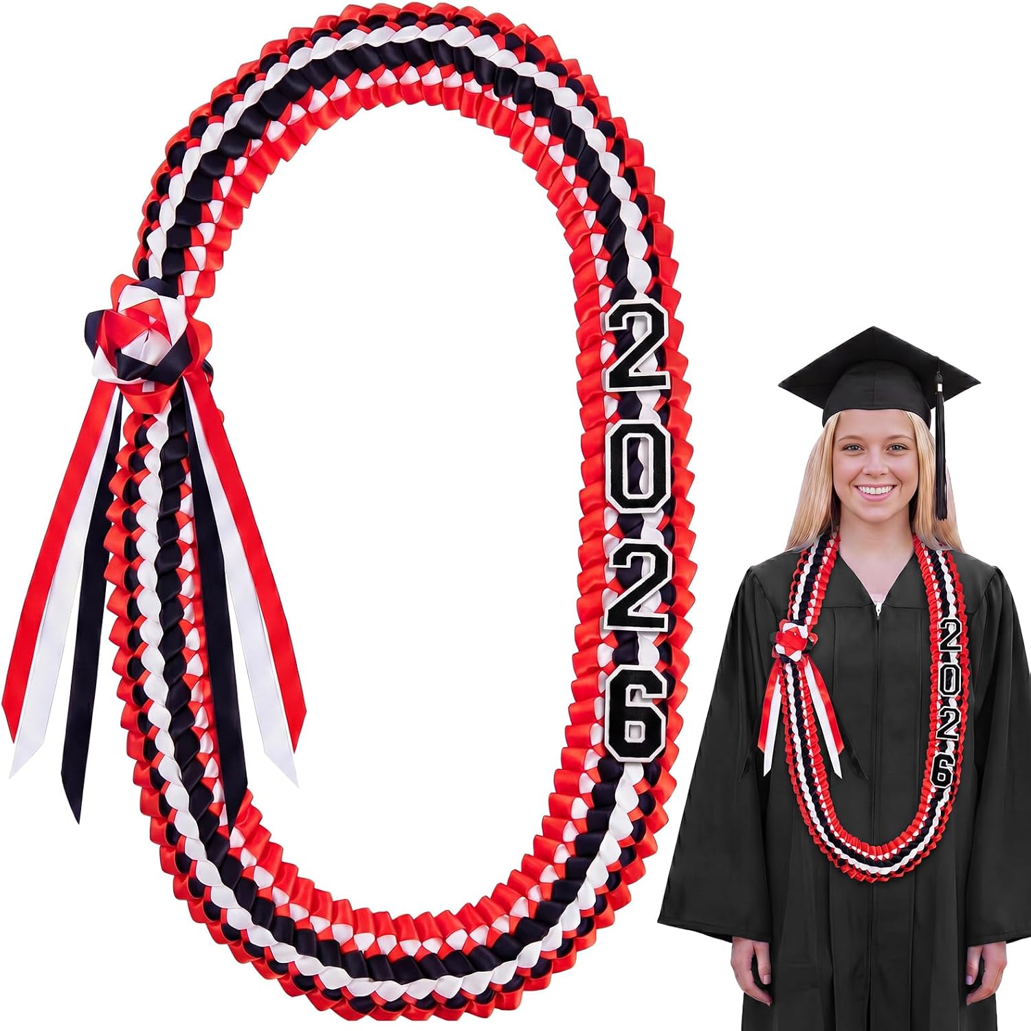 Cindeer Silk Graduation Leis Class of 2026 Graduation Necklaces Ribbons Grad Money Leis Number Patch for High School College