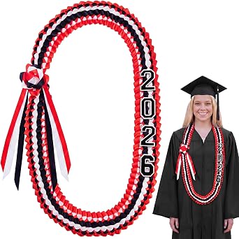 Cindeer Silk Graduation Leis Class of 2026 Graduation Necklaces Ribbons Grad Money Leis Number Patch for High School College