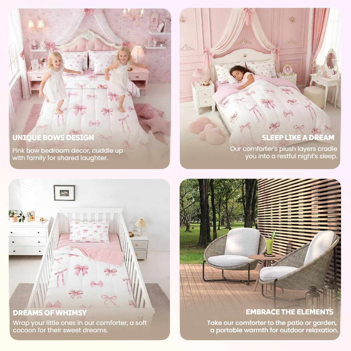 Erosebridal Pink Bow 7 Piece Comforter Set for Girls, Cute Bowknot Bedding Sets Bed in A Bag Full Size Kawaii Ribbon Bow Sheet Set for Kids Boys Teens Women Bedroom Bow Knot Aesthetic Bed Sets