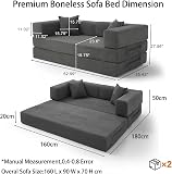 Vipbear Canapé Convertible 2 Places, Fabriqué en Velours Côtelé de Haute Qualité avec Forme de Mémoire Haute Densité, 160cm Versatile 5 en 1 Canapé Compressé pour Salon, Gris - 2