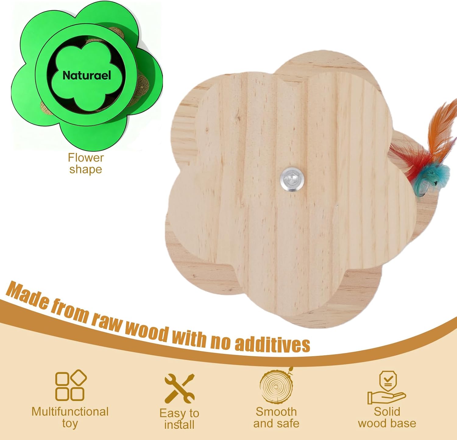 4 inch Wider Design for Large Cats Providing Greater Stability,4-in-1 Wooden Cat Scratcher Toy,Scratching Post&2-Level Track Tower with 8 Balls&2 Sisal Ball&2 Cat Wand Toy(15.8" L x 15.8" W x 19" H)