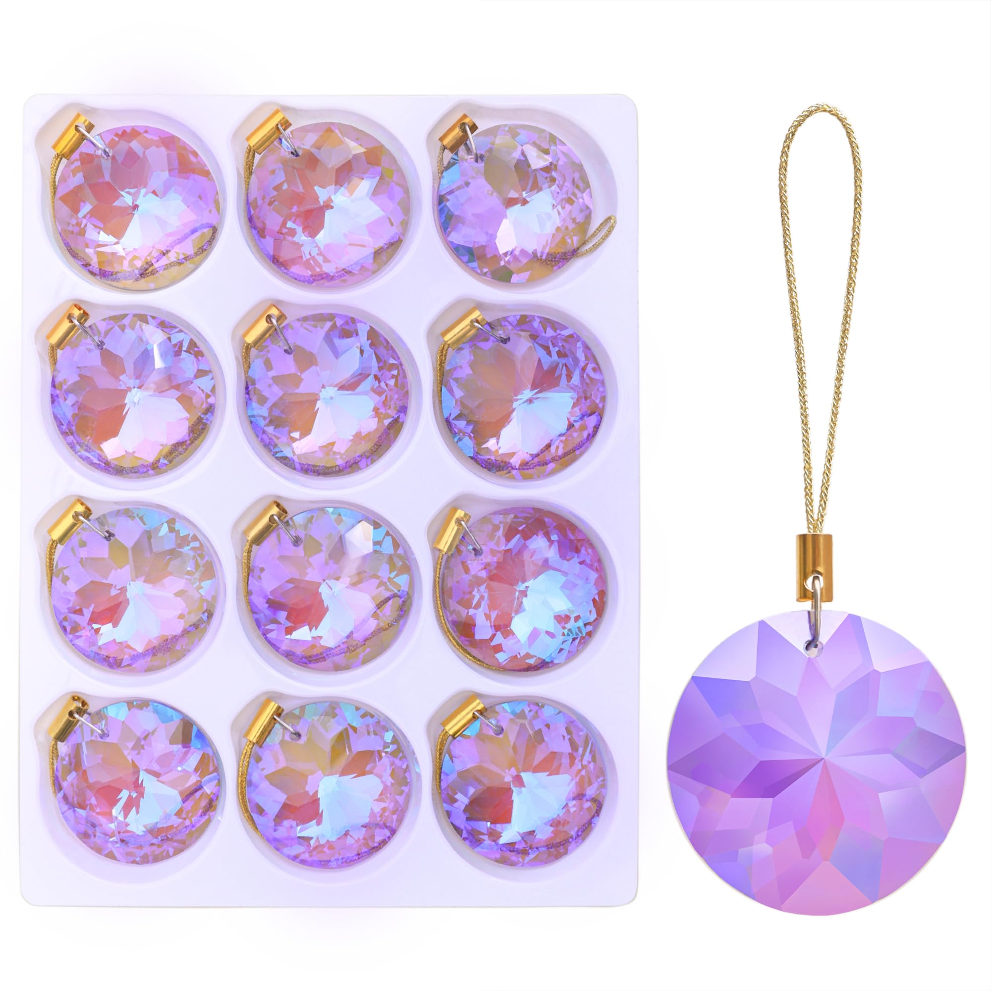 LUMITI 12 Pcs Crystal Glass Christmas Balls Ornaments, 1.18″ Mini Round Prism Flower Xmas Tree Decorations, Hanging Ornament for Wedding Party Home