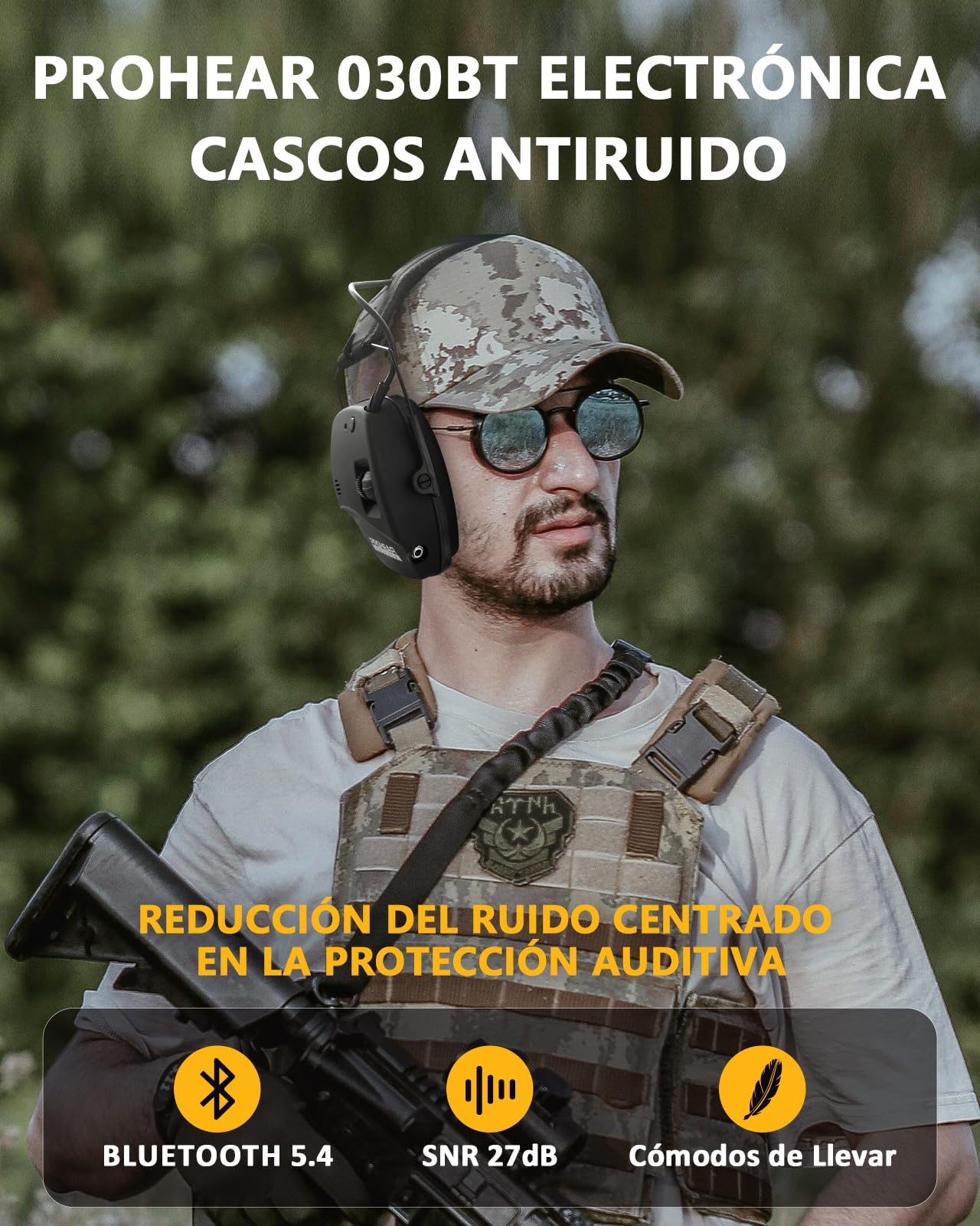 PROHEAR Electrónica Cascos Antiruido, Protector Auditivo Con ReduccióN Activa Del Ruido Y AmplificacióN Del Sonido Para Caza, SNR 27dB/NRR 22dB, Bluetooth