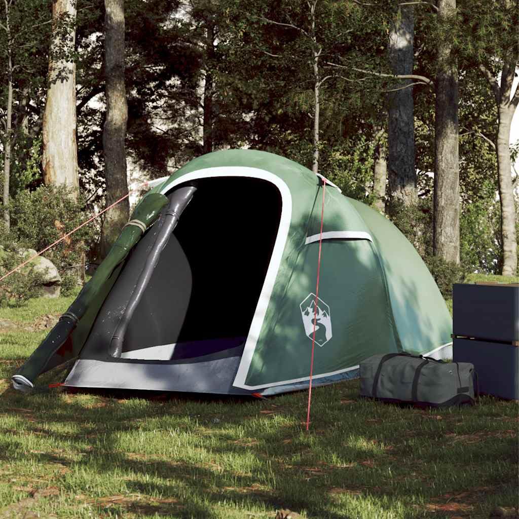 Tunnelzelt für Personen grün wasserdicht leicht, Campingzelt mit Moskitonetz, winddichtem PU Polyester, abnehmbarem Überzelt für Trekking, Outdoor, Festival und Reise