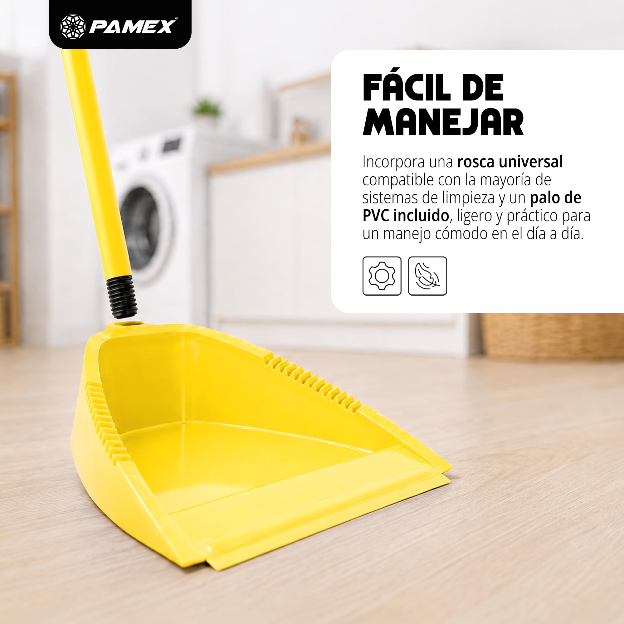 Pamex - Recogedor Tecnico Antivuelco con Palo Forrado PVC - 24 Unidades (Amarillo)