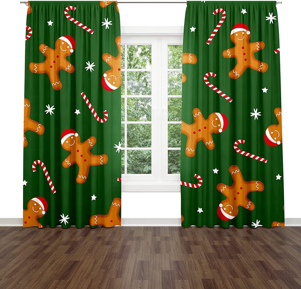 Gingerbread Window Drapes Curtain Gingerbread Christmas Xmas Hat and Candy Rod Pocket Drapes Curtain for Living Room Home Decor 21x63 Inches 2 Panels