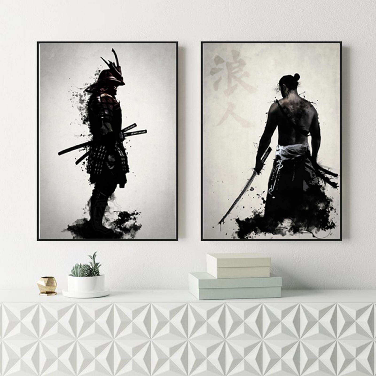 WOHEN - Dipinto a olio giapponese Samurai Ninja su tela e poster da parete con stampa moderna per camera da letto, 20 x 30 cm