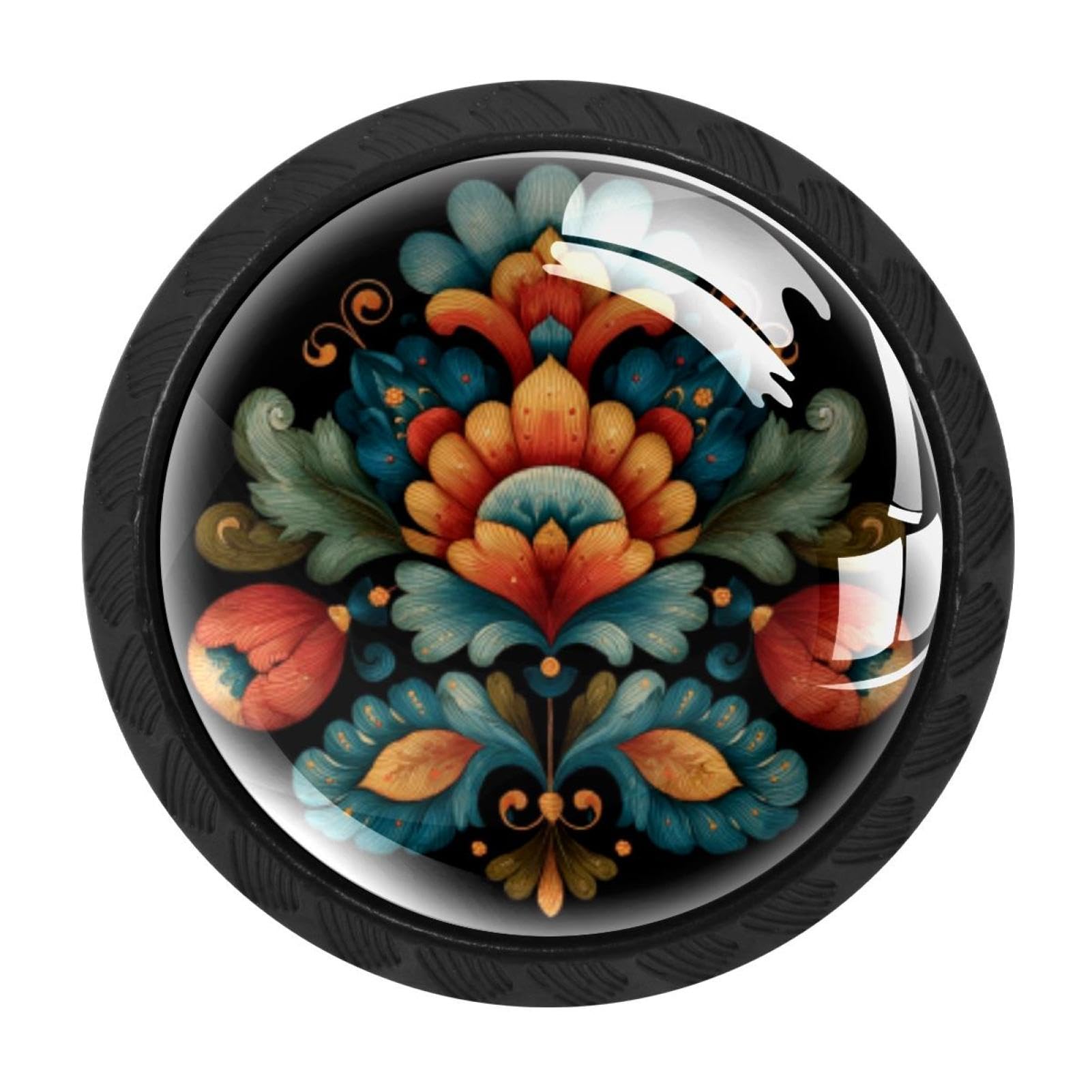 CHENZZZZ 4 Pack Round Cabinet Knobs for Kitchen Bathroom Closet Dresser Cabinets, Norwegian Rosemaling Folk Style Flower (64)