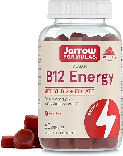 Jarrow Formulas B12 Energy con metil B12 + folato, suplemento dietético para energía celular y apoyo al metabolismo, 60 gomitas de pectina con sabor
