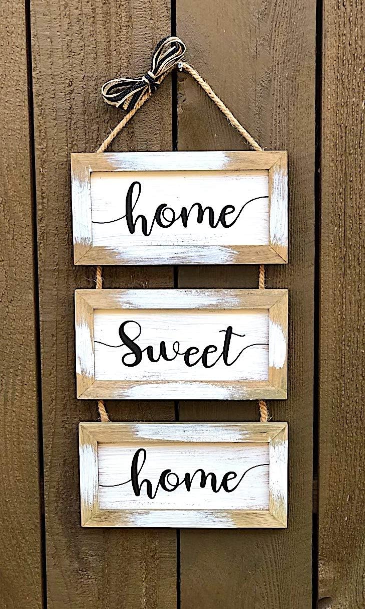 Home Family Wood Wall Art Hanging Sign Rustic Farmhouse Decor Inspirational Quote Plaque Jute Rope Indoor Outdoor Porch Entryway Decor 20" x 9" (Home Sweet Home) image 5