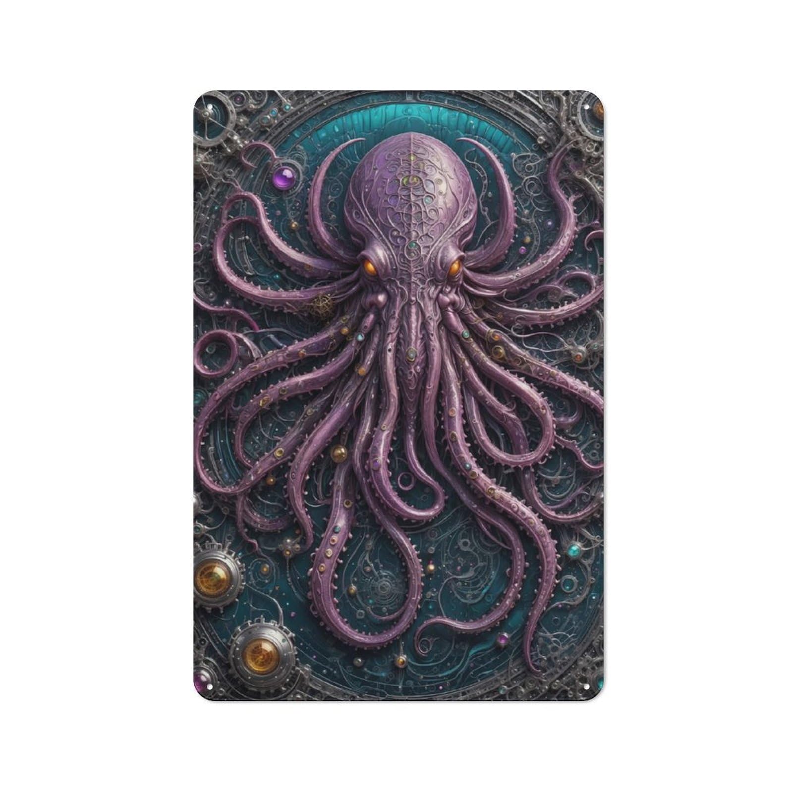 Junmoney Steampunk Cthulhu Tin Wall Sign With Design 30X20cm, Classic Kitchen Wall Decor For Restaurant, Kitchen, Counter Or Breakfast Nook