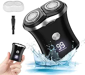 Mini barbeador elétrico portátil de viagem - Barbeador de barbear recarregável por USB lavável - Barbeador rotativo pequeno sem fio e compacto - Mini-barbear impermeável molhado e seco para homens,