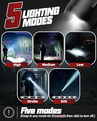 Miniatura 3 de Victoper Rechargeabe - Linterna A1200T (2 unidades, 5 modos, LED, brillantes, tácticas, altos lúmenes, luz de flash impermeable con zoom para