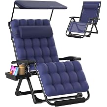 Suteck Zero Gravity Chair with Canopy,33In XXL Oversized Lounge Chairs | w/Removable Cushion&Headrest, Upgraded Lock and Footrest, Folding Reclining Patio Chairs Recliner for Indoor Outdoor