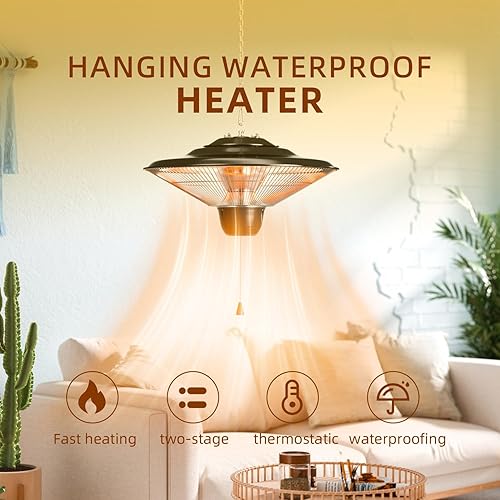 Miniatura 2 de Calentador de patio al aire libre, calentador eléctrico colgante de patio de 1500 W, calentador de techo para balcón, protección contra