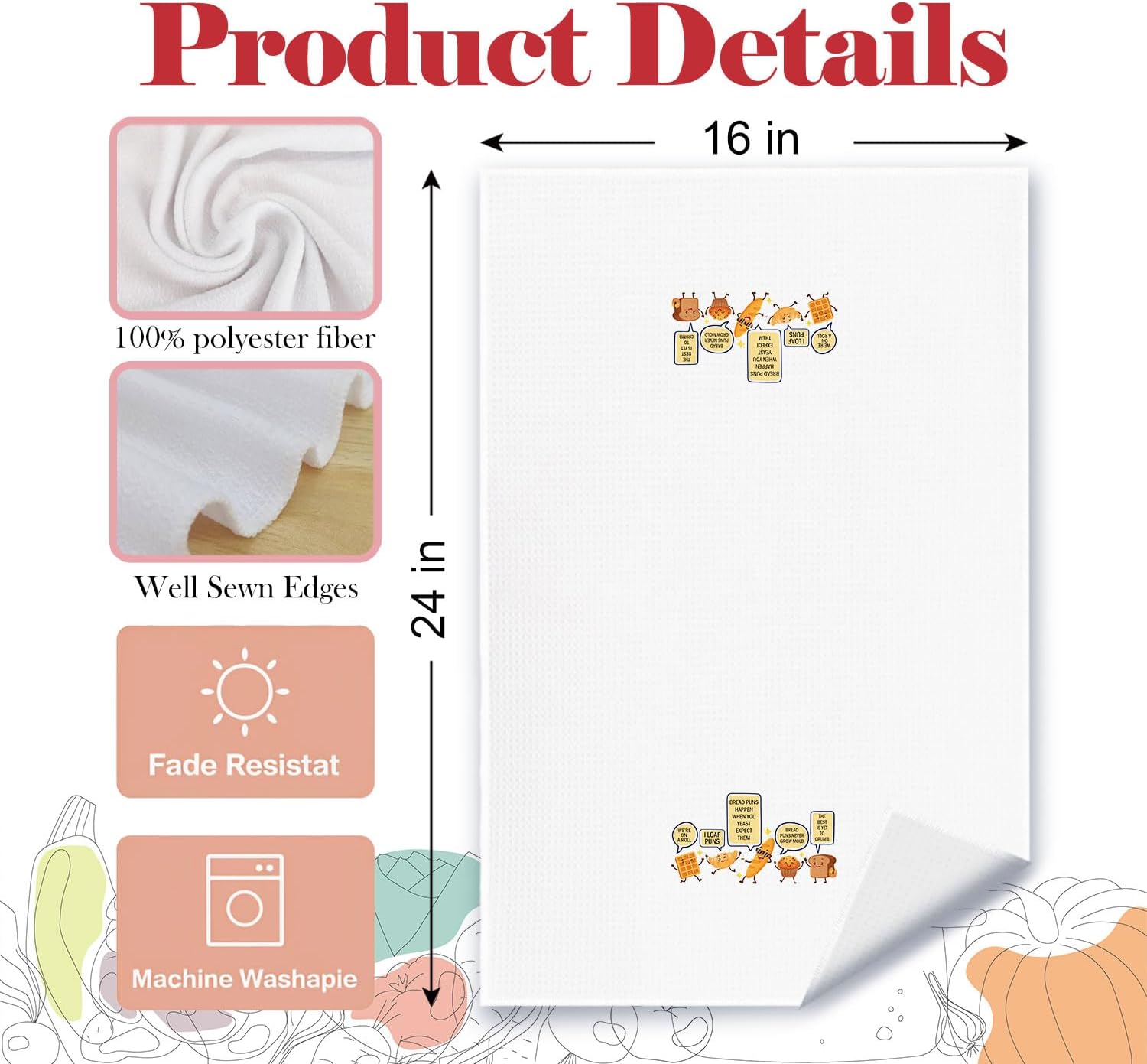 Funny Bread Pun Baking Kitchen Towels, Bread Maker Gifts Dish Tea Towels, Gifts for Sourdough Bakers Baking Lovers Decorative Hand Towel for Bakery Kitchen, 16x24 Inch - Image 6