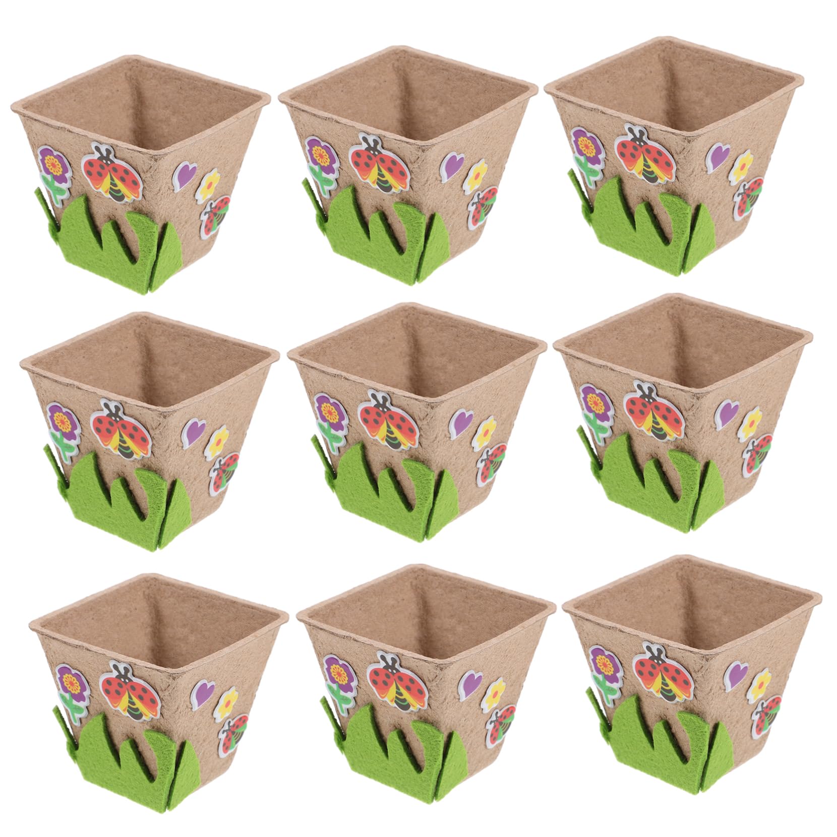 CIYODO 1Set Pulp Nursery Cup Kit for Garden Pot Craft with Cute Stickers Enhances Creativity Hands Skills Planting