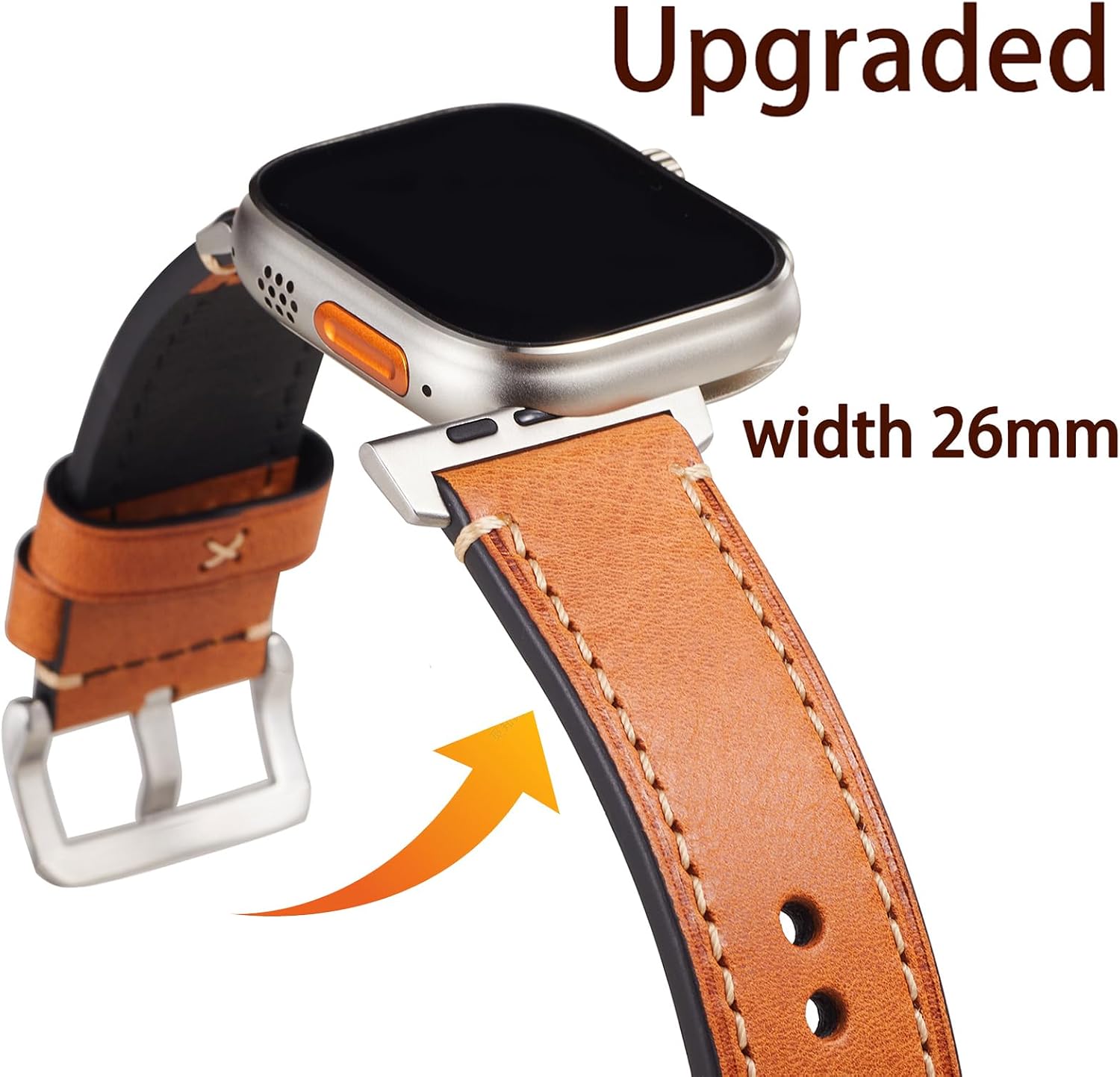 Gitalian Leather Band Compatible with Apple Watch Ultra 2 / Ultra Band 49mm 46mm 45mm 44mm 42mm for Men Women, Retro Genuine Leather Rough and Wide Bands for iWatch Ultra, Series10 9 8 7 6, Brown