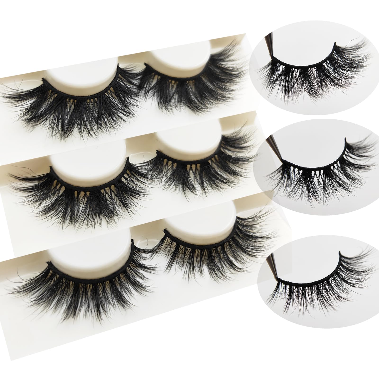 Natural Lashes Mink, Wispy Lashes Natural Look Faux Mink Eyelashes Flared Eyelashes15-16mm, Real Mink Lashes Factory,3 Lashes Packs(Hebe02, 3 Pairs)