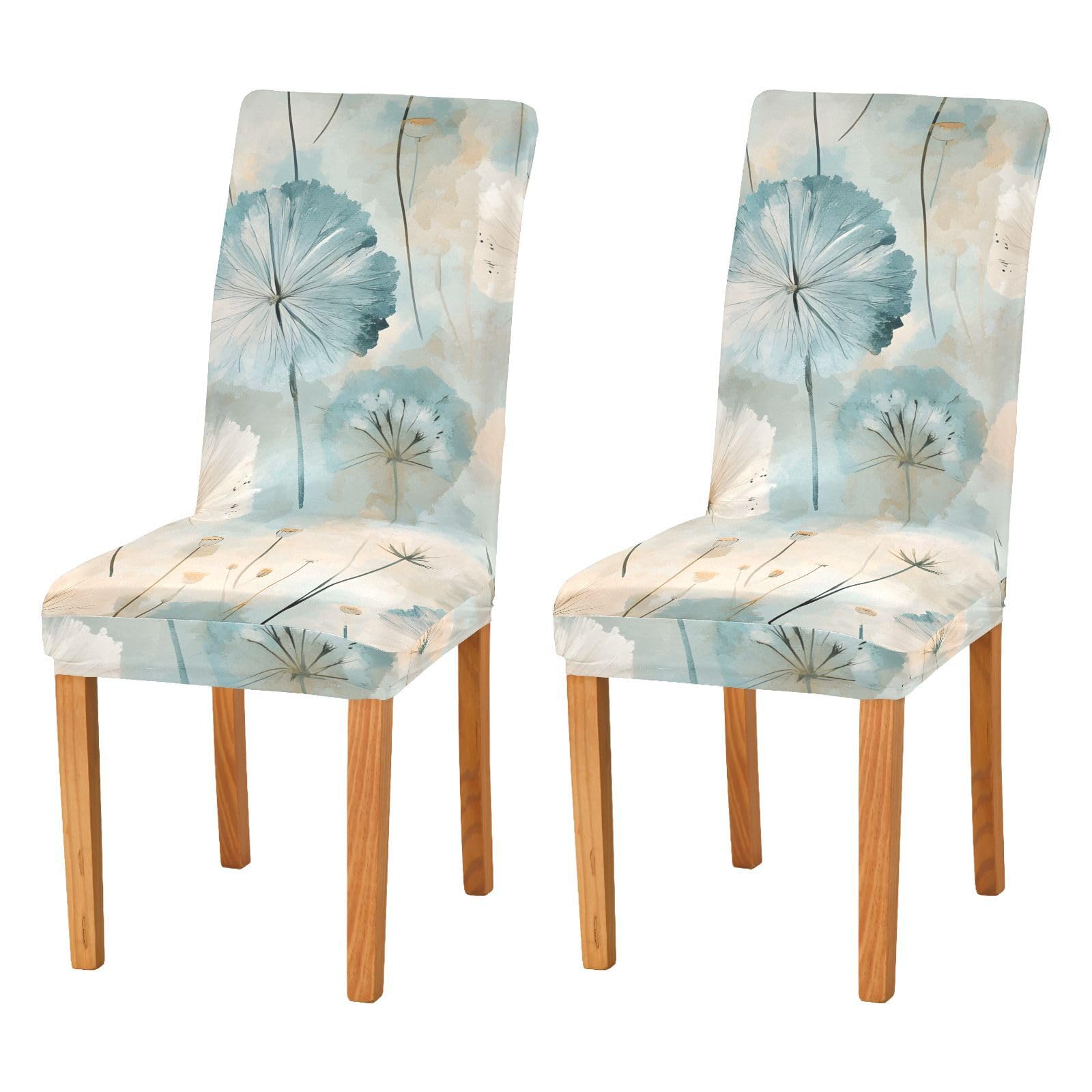 Qilmy Dandelions Dining Chair Covers Set of 2, Stretch Washable Removable Parsons Chair Slipcovers for Kitchen, Dining Room, Hotel, Home Decor