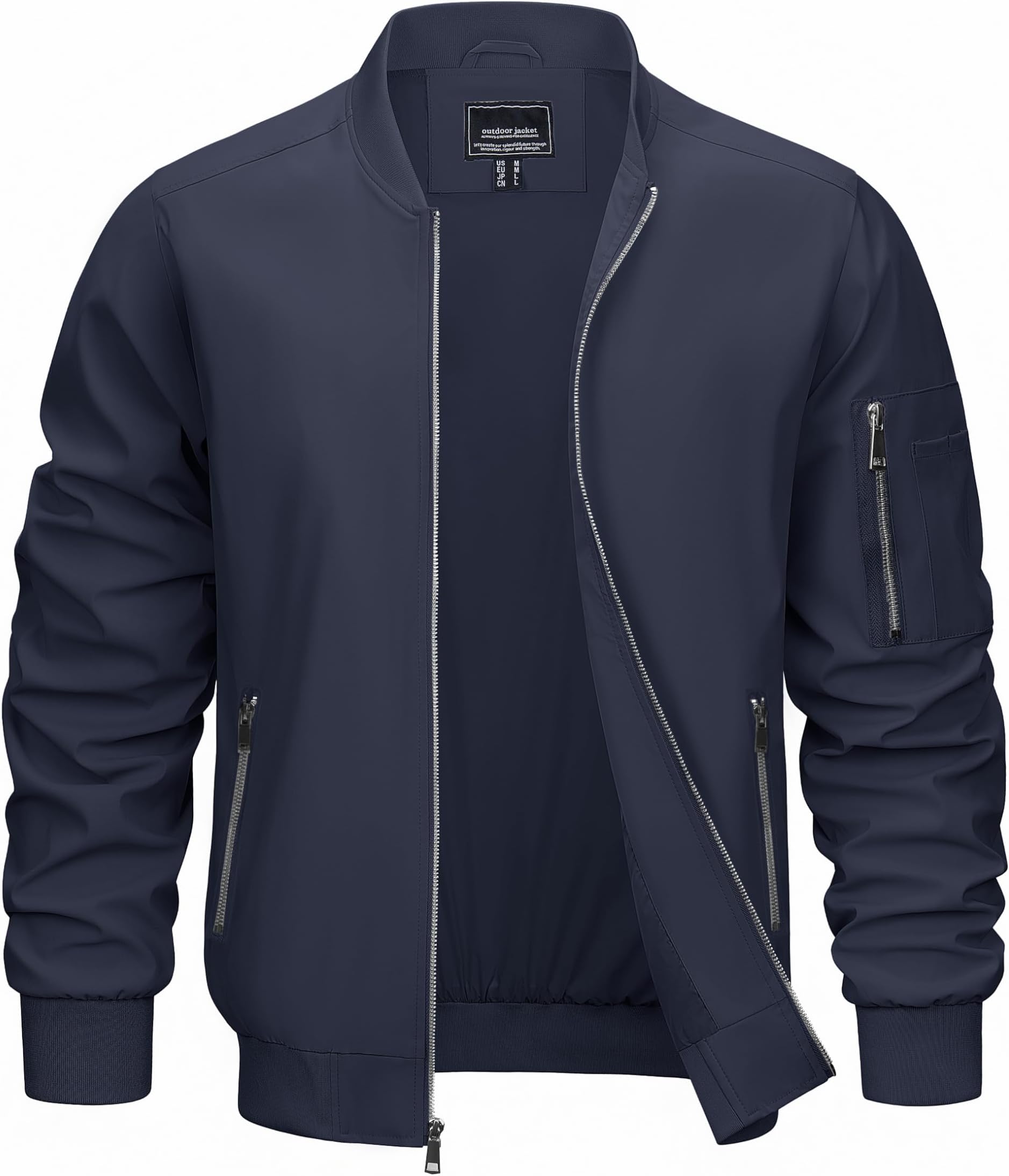 CRYSULLY Men's Bomber Jacket Lightweight Spring Fall Casual Windbreaker Full Zip Waterproof Outwear Coats Navy Blue M