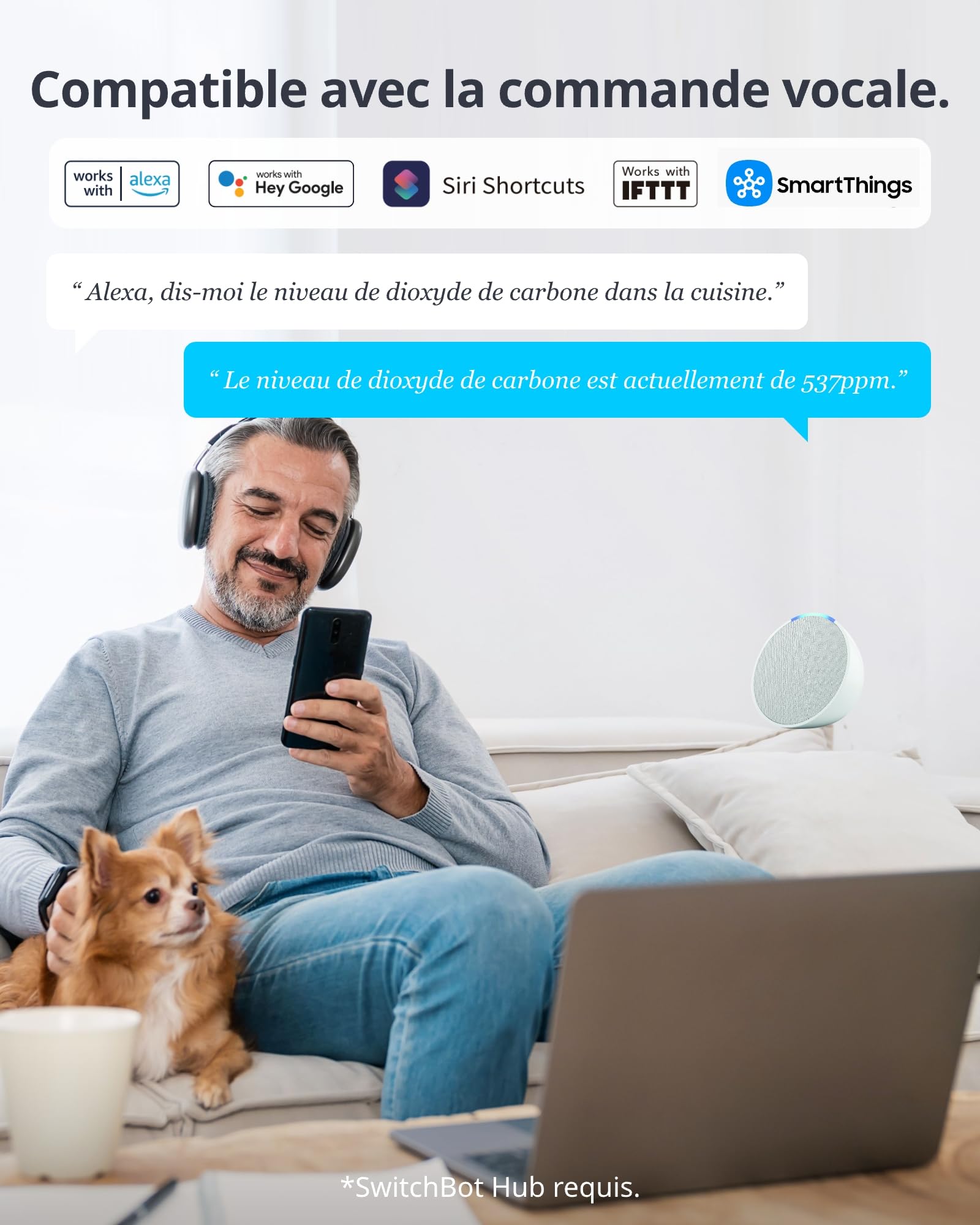 SwitchBot Détecteur de CO2, Station Meteo avec Alarme CO2, Thermomètre Connecté avec Application, Bluetooth Station Meteo Interieur Exterieur sans Fil, SwitchBot Hub Requis