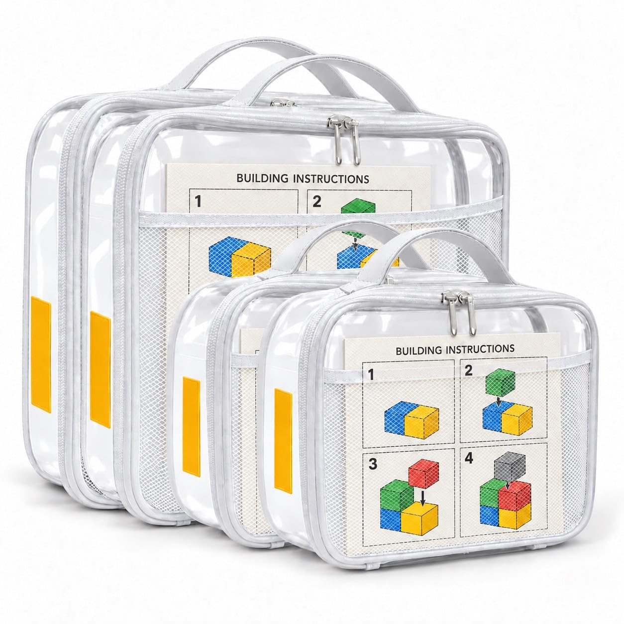 Toy Storage Organizer Clear 4 Pack Building Bricks Blocks Bag with Zipper
