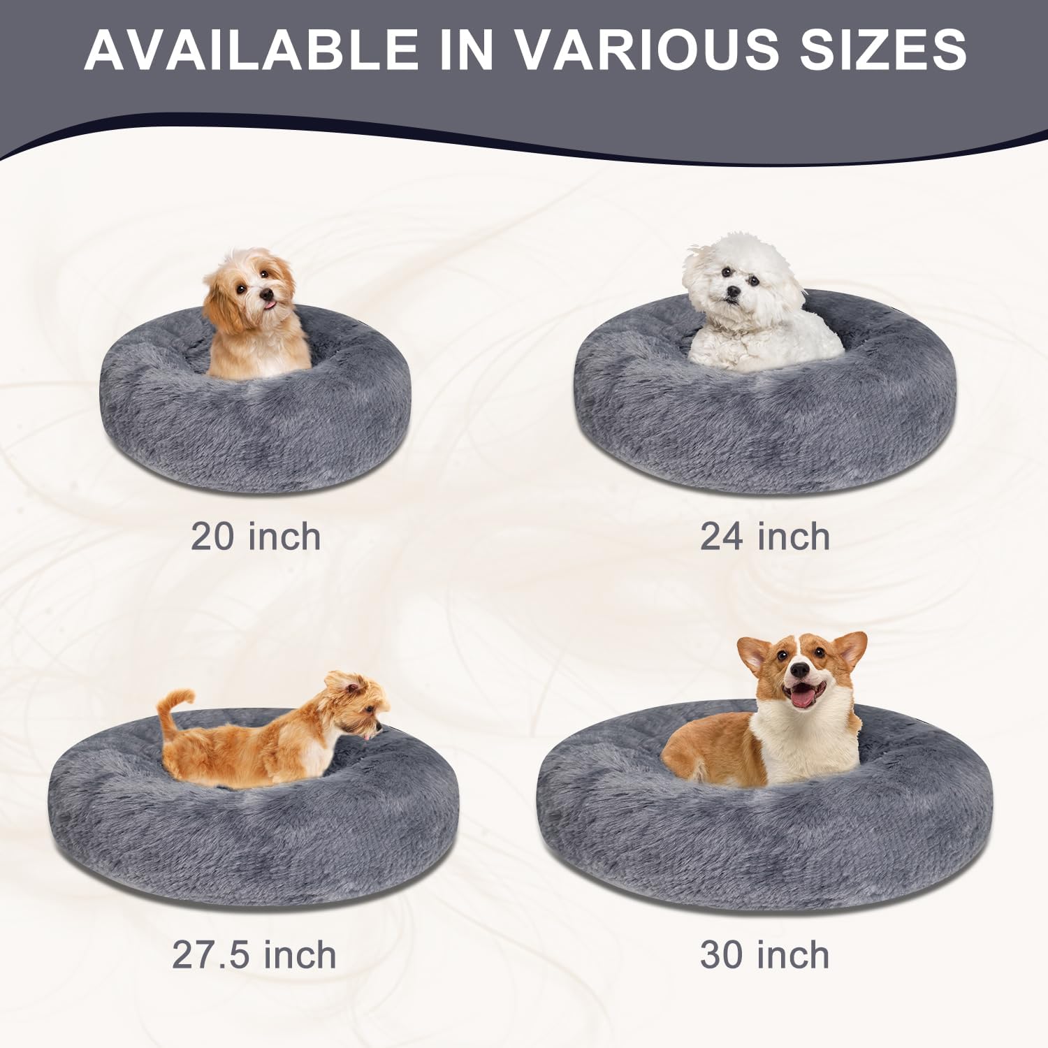 review Calming Dog Bed & Cat Bed, Anti-Anxiety Donut Dog Cuddler Bed, Cozy Soft Warm Cat Dog Round Bed, Fluffy Faux Fur Plush Cushion Pet Bed for Small Medium Dogs Cats (20