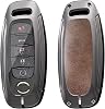 Funda de cuero y metal para llavero de 3/4/5 botones compatible con Nissan Rogue Pathfinder 2025 Altima Teana Kicks 2023 Sentra 2024, funda protectora para llave, accesorios, llavero corto marrón 5