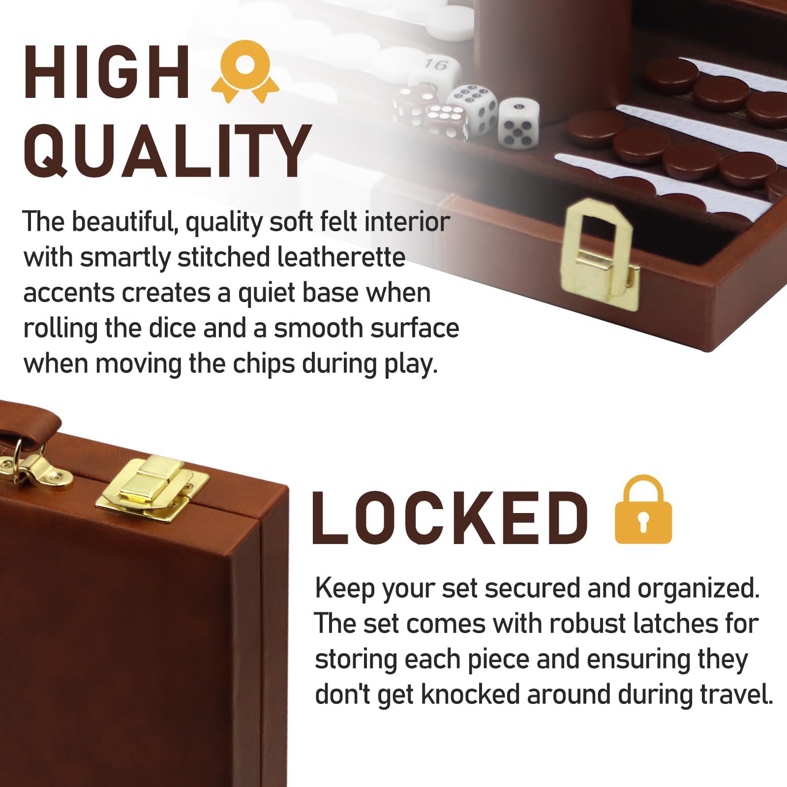 Backgammon Set Koffer für 2 Spieler Klassisches 11 Zoll Brettspiel mit Hochwertiger Ledertasche Tragbares und Reise Backgammon-Set (11 Zoll, Braun)