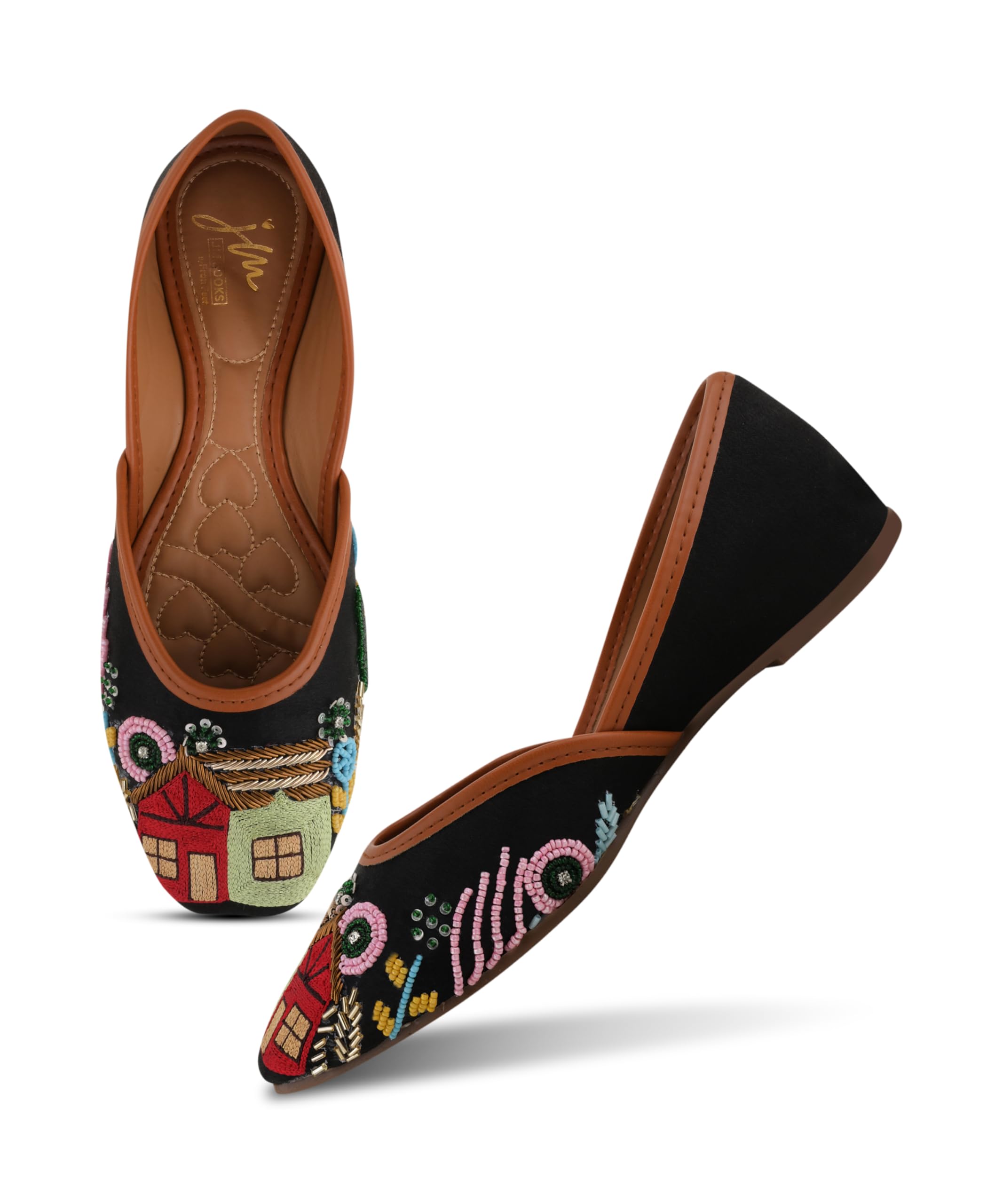jm looks Handcrafted Ethnic Jutti with 3D Beadwork Embroidery Featuring Unique House and Floral Motifs-picture-10